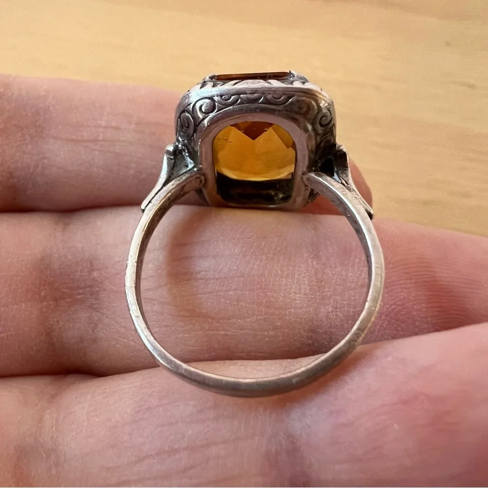 ANTIQUE 800 STERLING YELLOW PASTE STONE RING